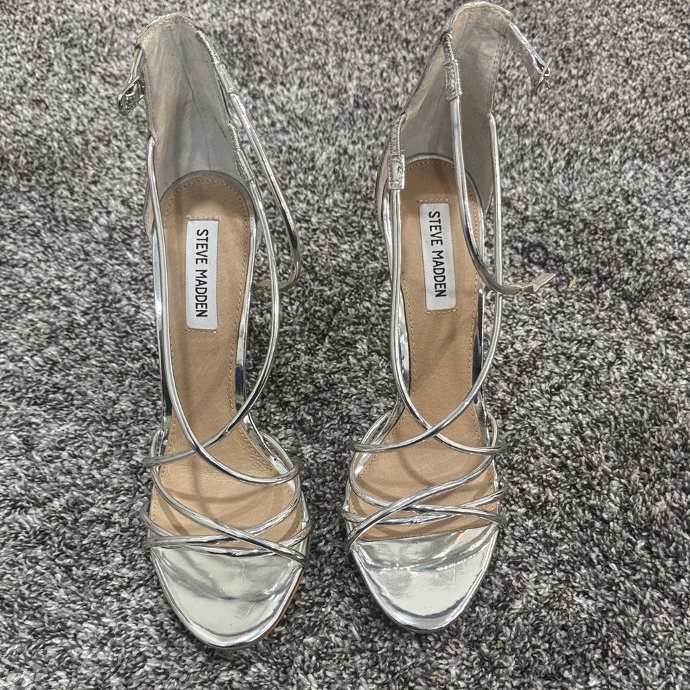 Steve Madden Metallic Silver Strappy Heels
